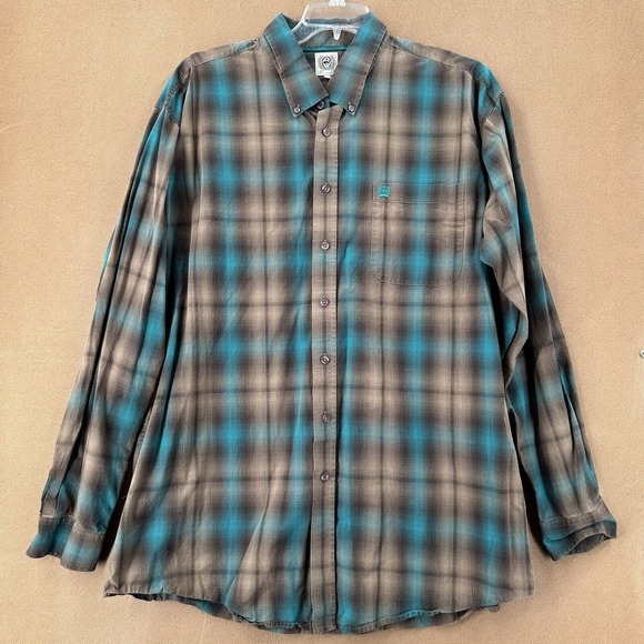 Cinch Shirt Men XXL Blue Gray Plaid Long Sleeve Cowboy Western Rodeo Button Down - Picture 1 of 8